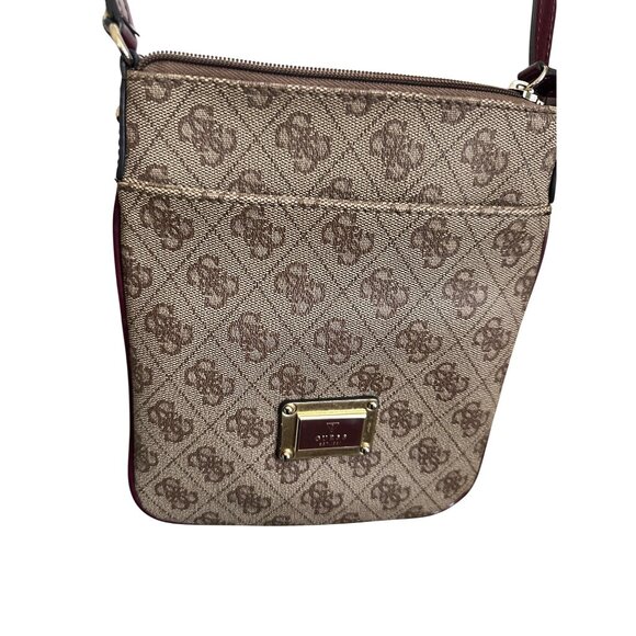 Guess Crossbody Bag With Monogram Logo Print Zip Closure & Adjustable Strap Tan - Picture 3 of 12